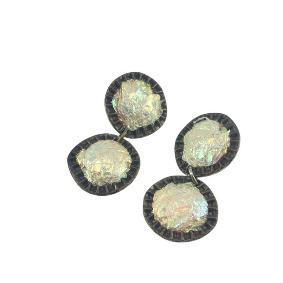 Vintage 1987 Zeny C. Iridescent Bottle Cap Drop Earrings - Picture 9 of 9